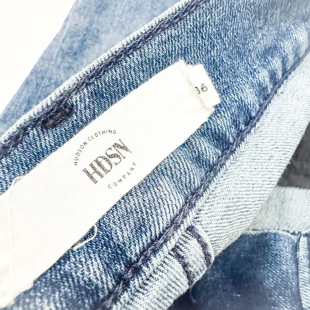 Hudson Zev Men's Dark Wash Ripped Relaxed Straight Denim Jeans Size 36